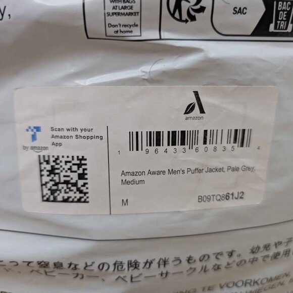 Amazon Aware Men's Puffer Jacket Medium Pale Grey - Picture 2 of 5